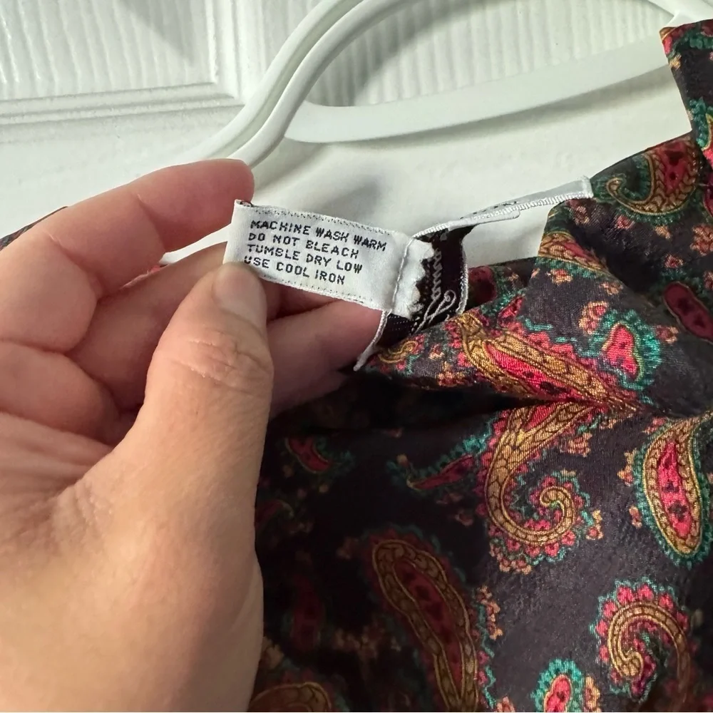 Vintage 90s Paisley Blouse Womens Size‎ 10 Black Long Sleeve Boho EUC